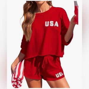 USA long Sleeve Top and Shorts Patriotic Lounge Sets
